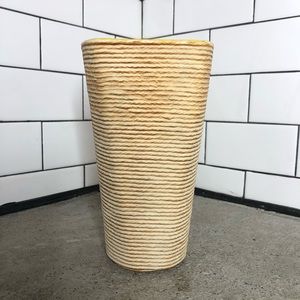 Vintage Shawnee Pottery USA Vase Burlap wrapped Rope Design yellow interior